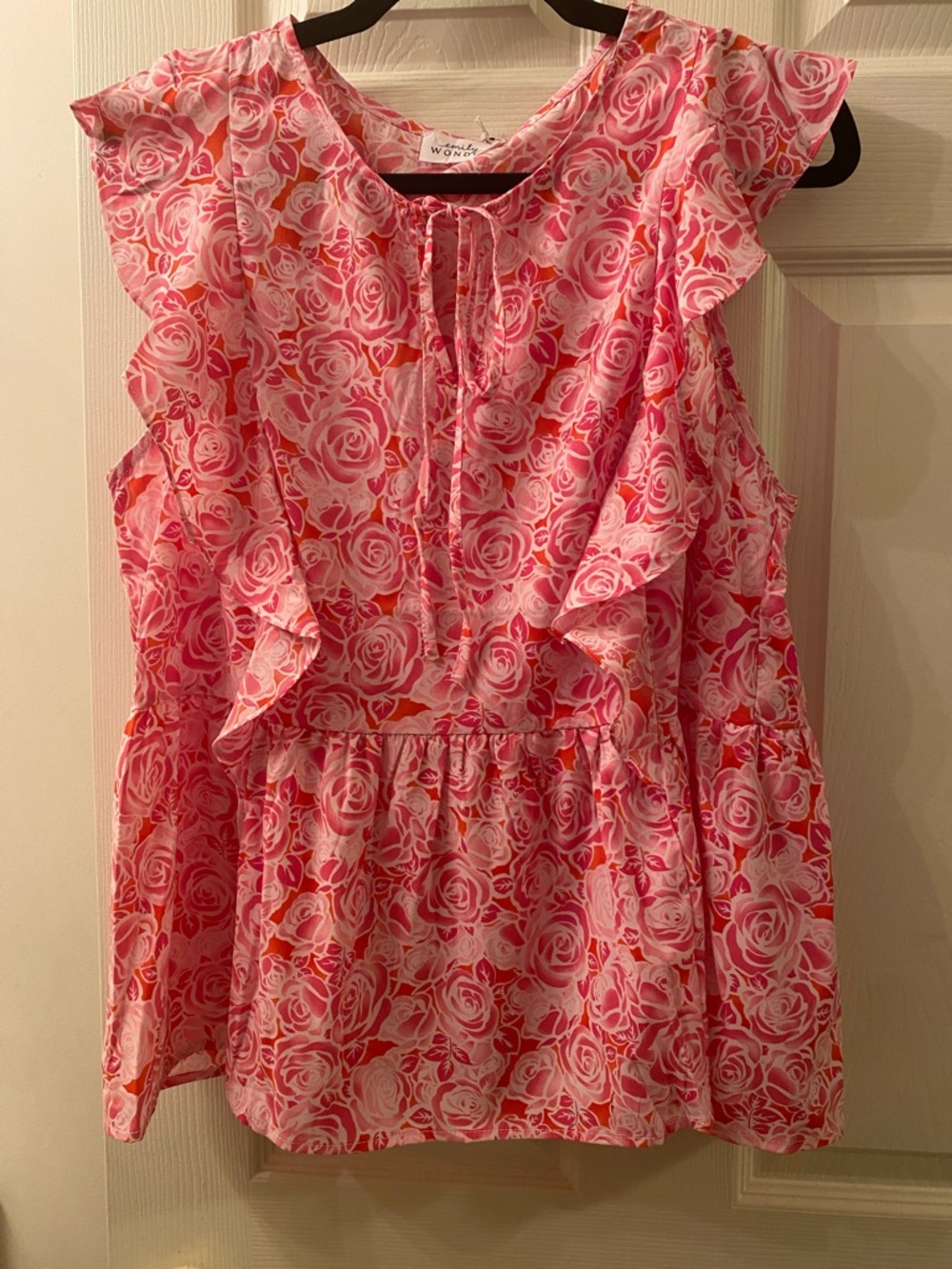 Pink Floral Ruffle Sleeveless Top